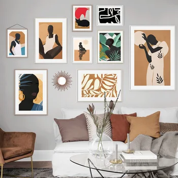 Pisica Neagra Femeile Africane Linie De Frunze De Perete De Epocă Arta Panza Pictura Nordică Postere Si Printuri Poze De Perete Pentru Living Decorul Camerei