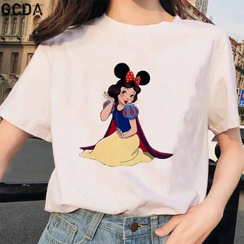 Rece Streetwear Femeie T-shirt Pocahontas Mickey Ureche Pălărie de Imprimare Harajuku Girls Vara din Bumbac Tricou Femei Topuri