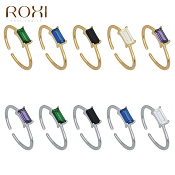ROXI Reglabil Multi-Colorate Dreptunghi Piatră de Aur/Inele de Argint pentru Femei Bijuterii Argint 925 Inele Inel de Nunta
