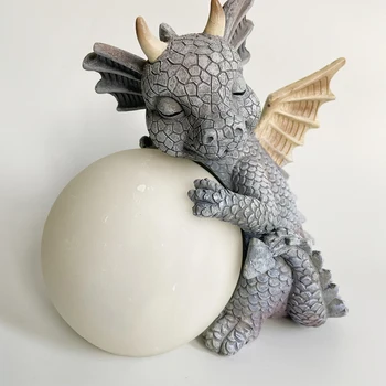 Rășină Grădină Meditat Dragon Decoratiuni De Gradina De Animale Realiste Statuie Cu Lampa Ornament De Gradina, Accesorii Birou Decor Cadou