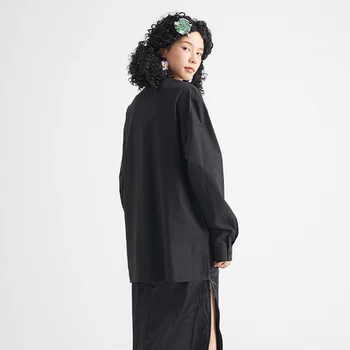 SHENGPALAE Minimalist Negru Bluza pentru Femei de Vară 2021 Noi V-neck de Mari Dimensiuni Pulover Maneca Lunga Camasa Alba de sex Feminin Valul 5E119