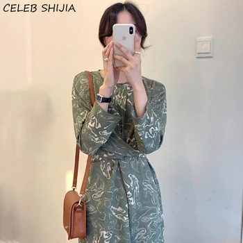 SHIJIA Primăvară Rochii Bandaj Femeie Subțire Talie Mare Verde Tipărite Vestidos Harajuku Japonezi Rochie Eleganta de sex Feminin de Îmbrăcăminte 2021