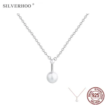 SILVERHOO Veritabil 925 Sterling Silver Cravată Coliere Pentru Femei Simplu Coajă Colier de Perle Elegante, Feminine Bine de Bijuterii Cadou