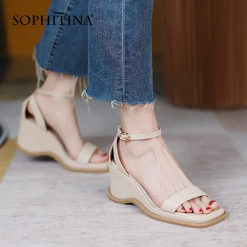 SOPHITINA Femei Sandale Concis Pene Platforma Premium din Piele Sandale de Curea Glezna Capac Toc de Vară de Moda Pantofi de damă AO941