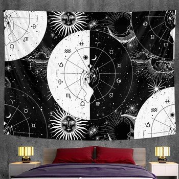 Sun Moon Psihedelice Vrăjitorie Acasă De Artă Decorativă Tapiserie Hippie, Boem Decorative Mandala Yoga Mat Decor Mural Tapiz