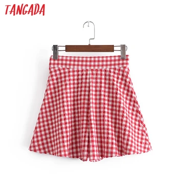 Tangada 2021 Femei Carouri Roșii de Imprimare Fuste pantaloni Scurți Faldas Mujer Fermoar Stil francez de sex Feminin Mini pantaloni Scurți 3H293