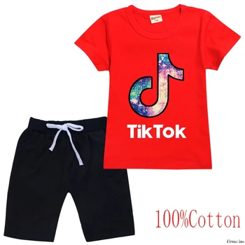 Tik Tok Moda Casual de Vara Fierbinte de Vânzare Băieți și Fete pentru Copii cu Maneci Scurte de Desene animate T-shirt Top + pantaloni Scurți Set 2 buc