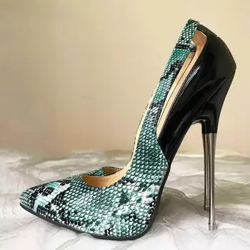 Tikicup Model Sarpe Femei Mozaic 16cm Tocuri Extrem de Înalte Plus Dimensiune 35-46 a Subliniat Toe Tocuri cui de Metal Travestiuri Pantofi