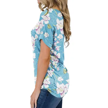 Topuri de moda pentru Femei Nou de Imprimare Casual V-neck Pocket Ciufulit Liber Bluza Crop Top T-Shirt топ спротивный женский