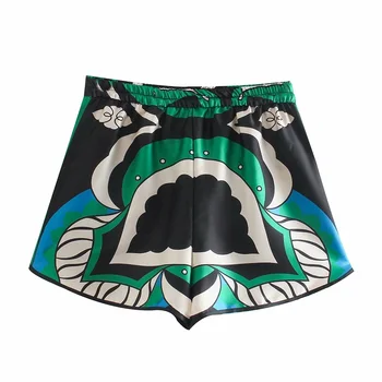 TRAF Femei 2021 Moda Buzunare Laterale Imprimate Bermude Epocă de Mare Talie Elastic Partea de Guri de sex Feminin Pantaloni scurti Streetwear