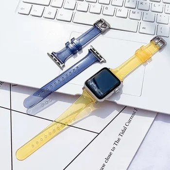 Transparent Curea de Ceas pentru iWatch 2 3 4 5 6 SE Apple Watch 38mm 42mm 40mm 44mm Galben TPU Moda Înlocuire Brățară Wirst