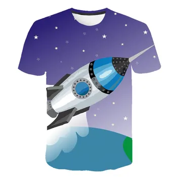 Tricou de Vara Noi Rachete de Imprimare 3D Spațiu, Astronaut Copii Tricou O-gât Teen Moda de Desene animate Minunat de Sus Tricouri 4-14 Ani
