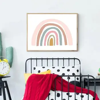 Undeva, Peste Curcubeu, Citat Nordic Poster Roz Panza Pictura De Imprimare Dormitor Fete De Arta De Perete Imagine Copil Pepinieră Decor