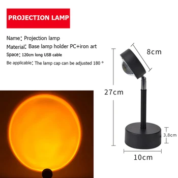 USB Apus de soare Lampa Curcubeu Apus de soare Proiector Atmosferă de Fundal Buton de Decorare Perete Proiectat Lampă cu Lumină Colorată
