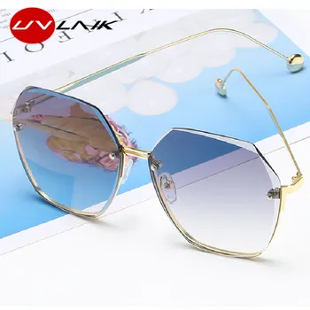 UVLAIK Moda ochelari de Soare pentru Femei fără ramă Retro Designer de Ochelari de Soare de sex Feminin Metal Doamnelor de Epocă Ochelari de Albastru, Nuante Roz UV400