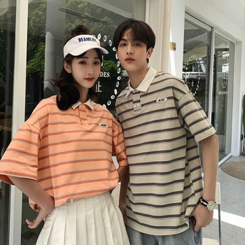 Vara Hip-Hop, Nouă Cupluri cu Dungi t-shirt High Street Versiunea coreeană Stil Preppy Haine Kpop Harajuku Bărbați 2021 Streetwear