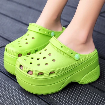 Vara Verde Platforma Sandale cu Toc Non-alunecare Pantofi Pene pentru Femei 10 Cm Crește Moda Grădină Pantofi Plat