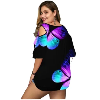 Vară Stil Nou Doamnelor fara Bretele de Mari Dimensiuni de Imprimare cu mânecă Scurtă tricou Vrac Femeie Fluture de Imprimare Rotund Gât de Sus WH32