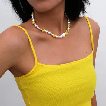 Vintage Baroc Pearl Clavicula Colier pentru Femei Simplu la Modă Zâmbet Cravată Colier Moda Lanț Pearl Bijuterii