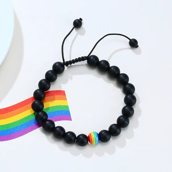 Vnox Casual Margele din Piatra Naturala Farmec LGBT Pride Curcubeu Bratari pentru Femei Barbati cu Reglabil Împletitură de Coarda Lanț de Bijuterii