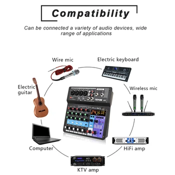 Wireless 6-Canal Mixer Audio Portabile de Sunet de Amestecare Consolă USB Interfață de Intrare de Calculator 48V Phantom Power Monitor pentru Intrare