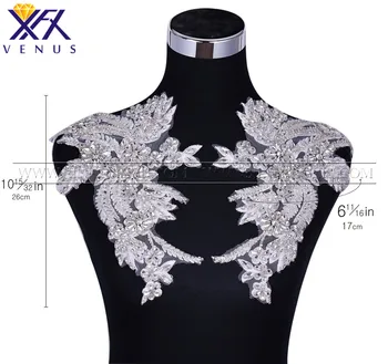 XFX VENUS 5 Perechi de Pietre de cristal de Argint corsetul aplicatiile Decorative Bodycon Patch-uri de Mireasă Lungă, Trim Patch-uri pentru Rochie de mireasa