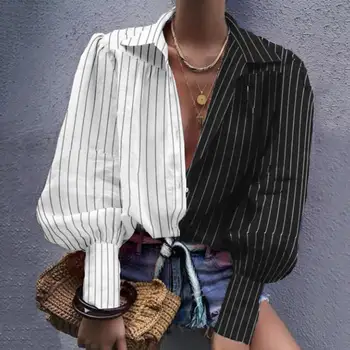 ZANZEA Puff Maneca Tricouri Femei 2020 Primăvară de Moda cu Dungi Topuri Elegante Lady Rândul său, în Jos Guler Tunica Casual Solid