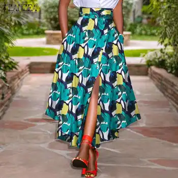 ZANZEA Talie Mare cu Fermoar Fusta Noua Moda Neregulate Fuste Lungi pentru Femei Elegant Florale de Imprimare Fusta 2021 Vară O Linie Fuste