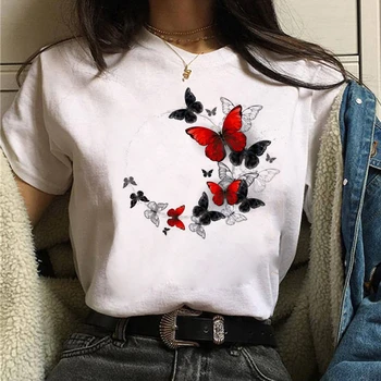 ZOGANK Roșu și Negru Fluture de Imprimare Tricou Harajuku Femei T Shirt Inima T Camasa Femei cu Maneci Scurte Topuri pentru Femei de Moda T-shirt