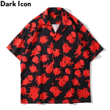 Întuneric Pictograma Florale Imprimate Tricou Polo Barbati Vacanta De Vara Tricouri Hawaii Masculin Bluza